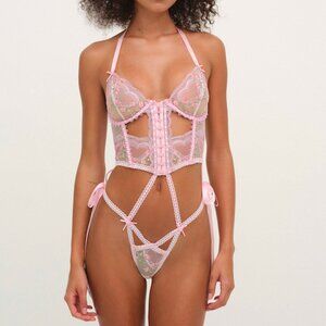 For Love & Lemons Ily Embroidered Teddy Size MM / Pink